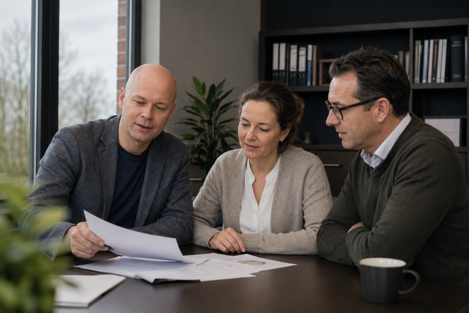 Arno Vergeer aan tafel met klanten op kantoor